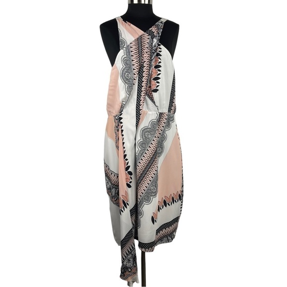 REISS HOPE BANDANA SCARF PRINT STRAPPY BACK CRISS CROSS HALTER DRESS - Picture 5 of 16